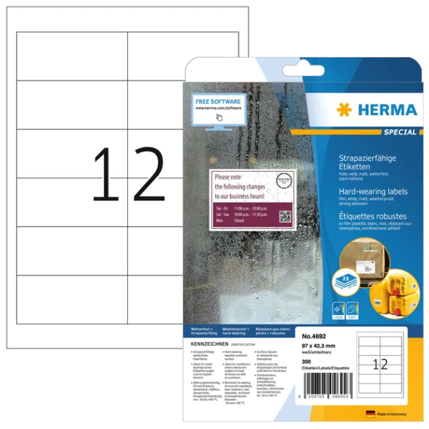 Etiket HERMA 4692 97x42.3mm weerbestendig wit 300 stuks