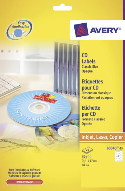 Etiket Avery L6043-25 Cd Wit 50stuks