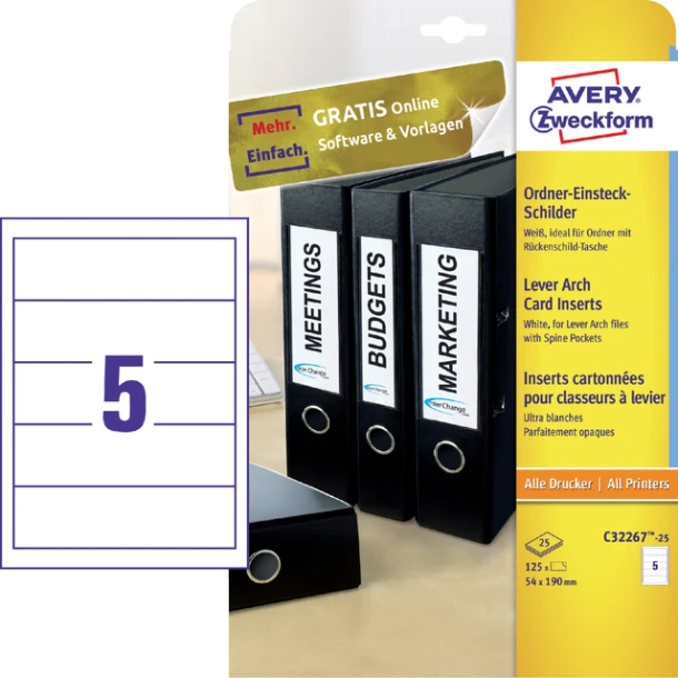 Rugetiket Avery C32267-25 insteekkaart 54x190mm breed wit
