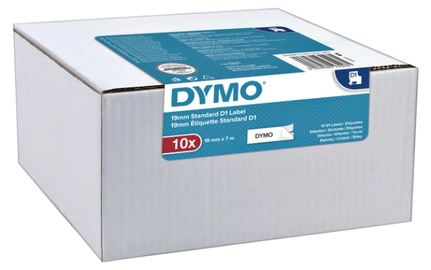 Labeltape Dymo 45803 19mmx7m D1 Wit/Zwart 10st