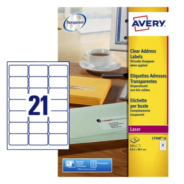 Etiket Avery L7560-25 63.5x38.1mm transparant 525s