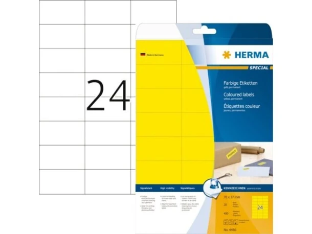 Etiket HERMA 4466 70x37mm verwijderbaar geel 480st