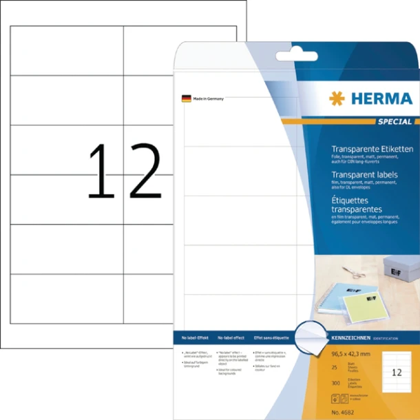 Etiket HERMA 4682 96.5x42.3mm folie transparant 300 stuks