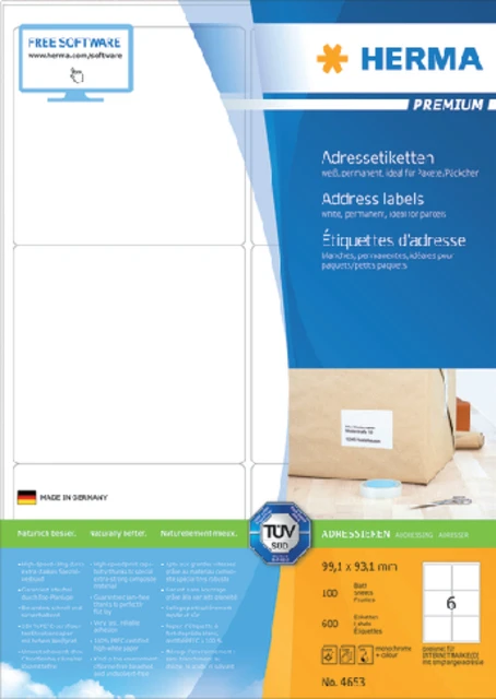 Etiket Herma 4653 99.1x93.1mm Premium Wit 600stuks