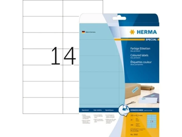 Etiket HERMA 5060 105x42.3mm verwijderb blauw 280s