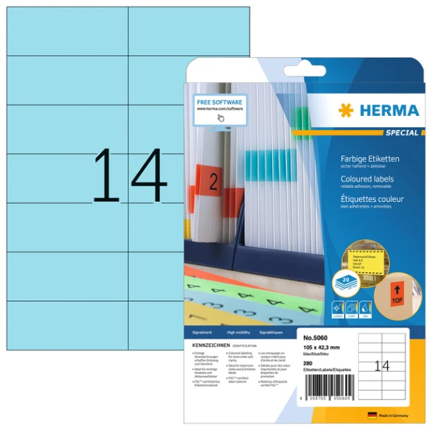 Etiket HERMA 5060 105x42.3mm verwijderb blauw 280s