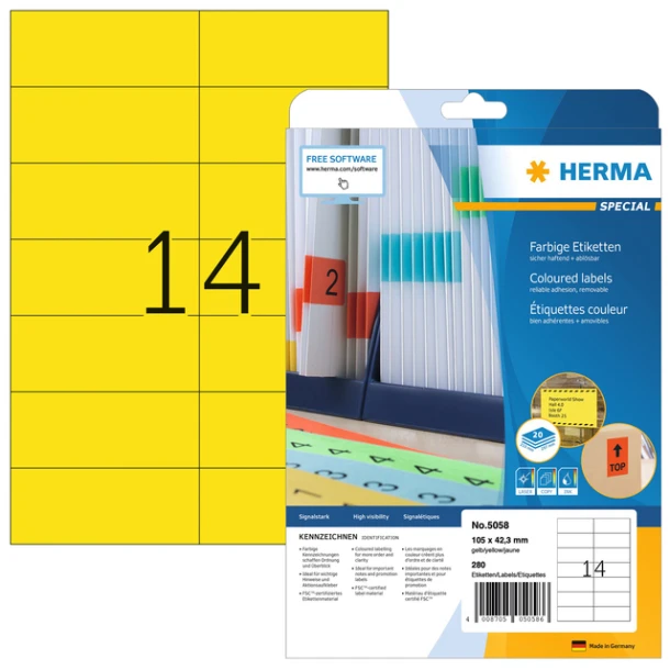 Etiket HERMA 5058 105x42.3mm verwijderb geel 280st