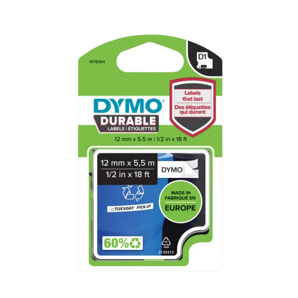 Labeltape Dymo 1978364 12mmx5,5m zwart/wit