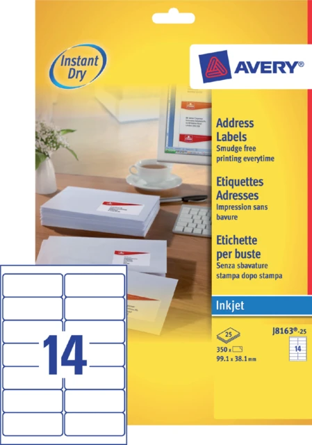 Etiket Avery J8163-25 99.1x38.1mm wit 350 stuks