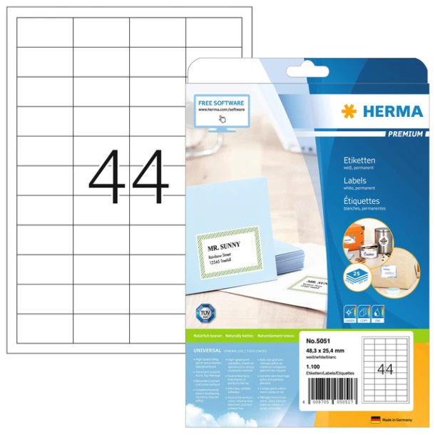 Etiket HERMA 5051 48.3x25.4mm premium wit 1100stuk