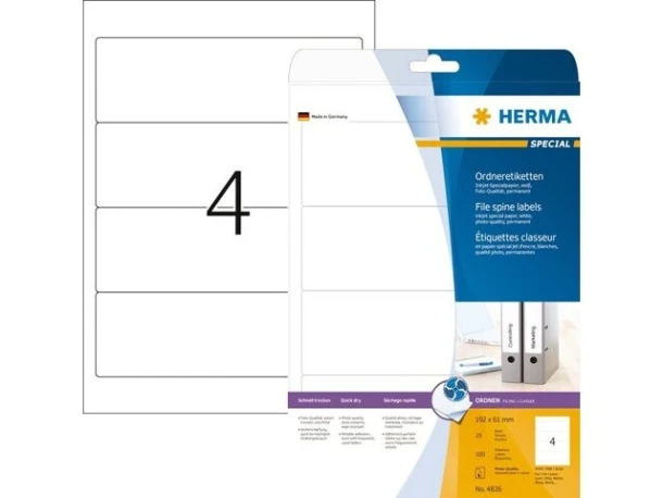 Inkprintetiket Herma 4826 192x61.5mm ordner; 25vel