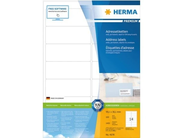 Etiket HERMA 4678 99.1x38.1mm premium wit 1400stuk