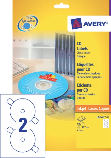 Etiket Avery L6043-100 CD wit 200 stuks