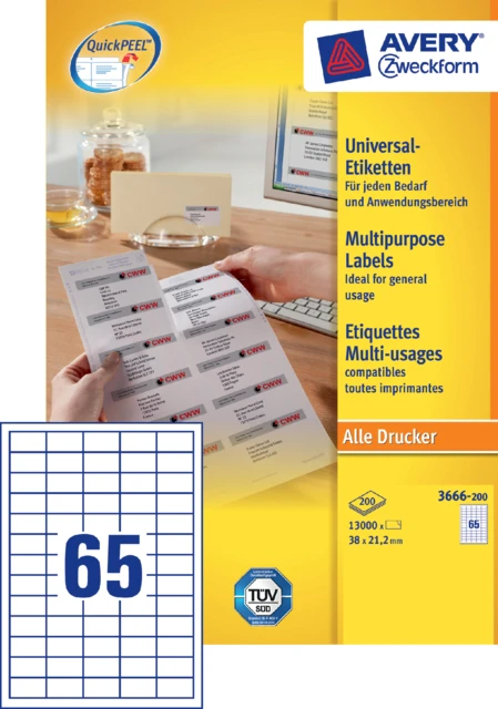 Etiket Avery Zweck 3666-200 38x21.2mm 13000st