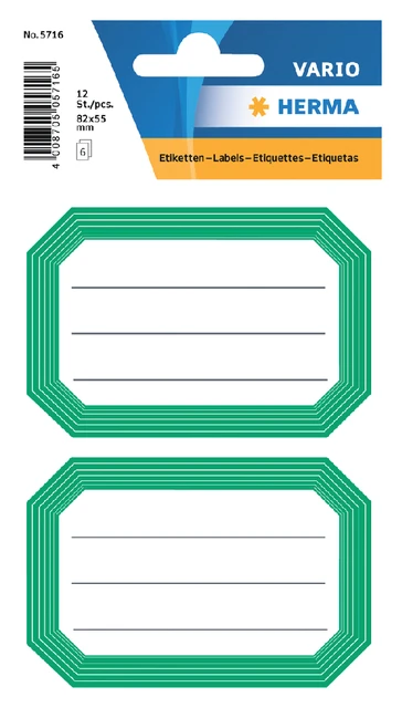 Etiket HERMA 5716 82x55mm schrift groene rand 12 stuks