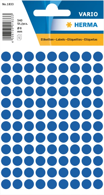 Etiket HERMA 1833 rond 8mm donkerblauw 540 stuks