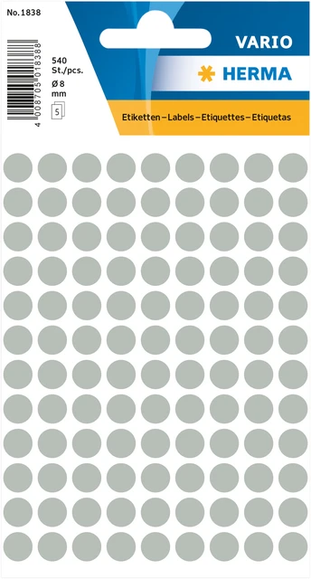 Etiket HERMA 1838 rond 8mm grijs 540 stuks