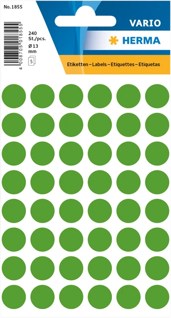 Etiket Herma 1855 12mm rond d.groen; pk 240st
