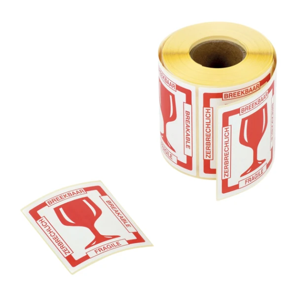 Waarschuwingsetiket IEZZY breekbaar 80mmx100m rood; rol 250 stuks