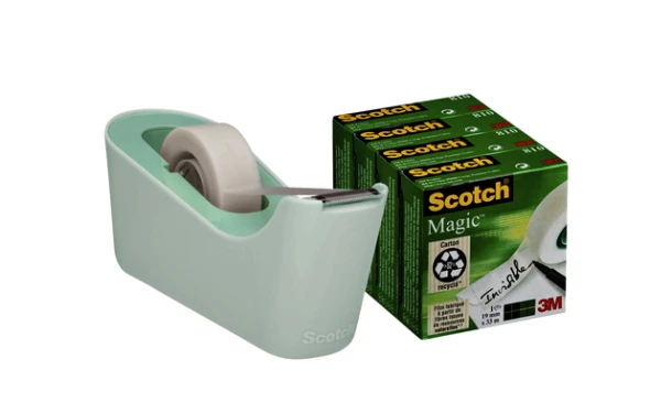Plakbandhouder Scotch C18 mint + 4rol magic tape 19mmx33m