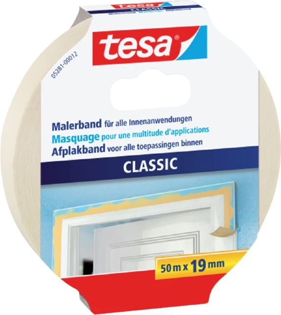 Afplaktape Tesa 19mmx50m Classic Creme