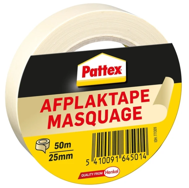 Tape crepe afplak Pattex; rol 25mmx50mtr