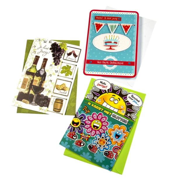 Wenskaart Paperclip navulset verjaardag set 12 st