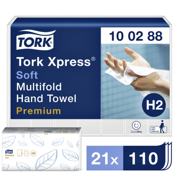 Handdoek Tork H2 100288 2laags 21x34cm wit 21x110s