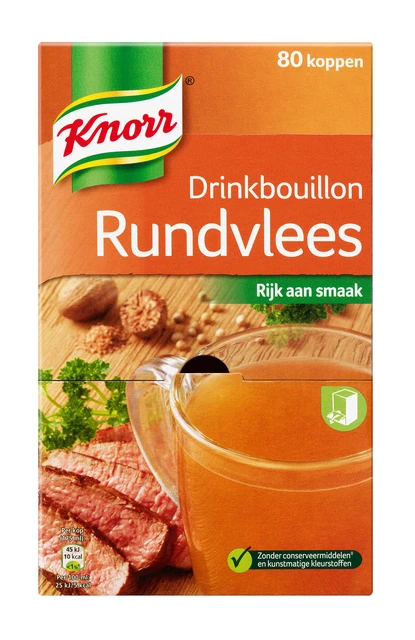 Drinkbouillon Knorr rundvlees; doos 80 zakjes