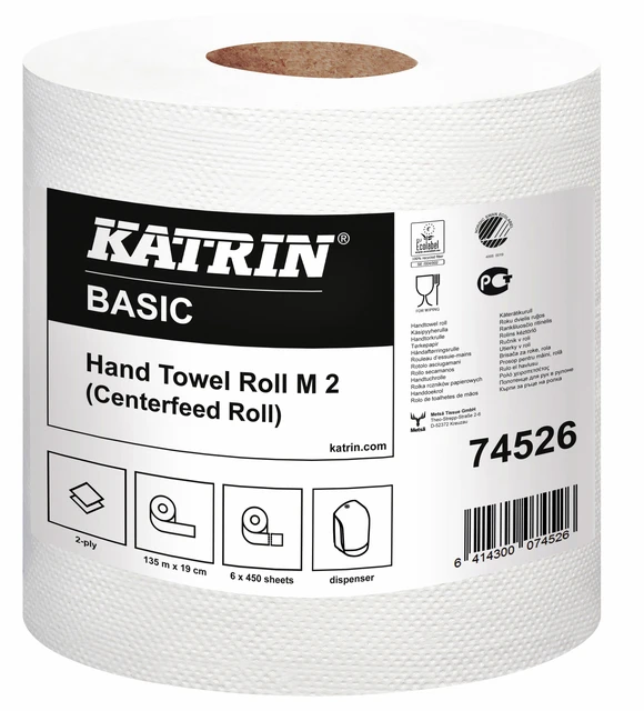 Handdoekrol Katrin 74526 Centerfeed M2 2laags 19cmx135m; pak 6 rol