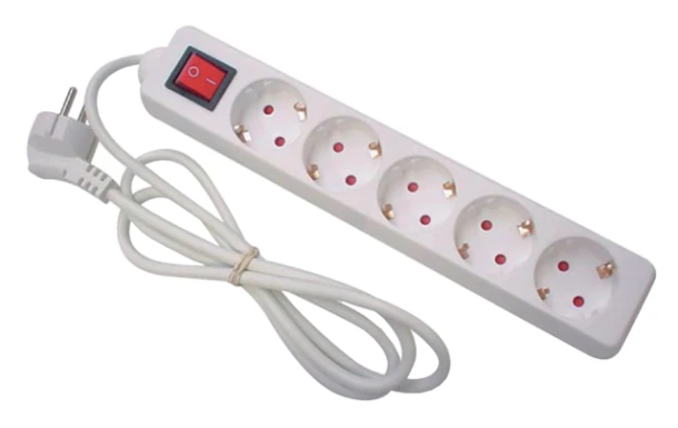 Stekkerdoos Perel 5voudig Schakelaar 1.5m Wit