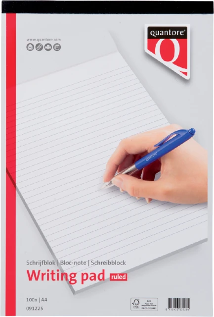 Schrijfblok A4 Quantore gelinieerd; 100 vel