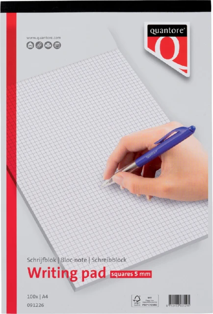 Schrijfblok A4 Quantore 5mm ruit; 100 vel