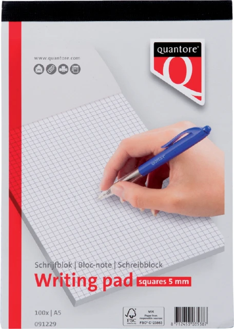 Schrijfblok A5 Quantore 5mm ruit; 100 vel