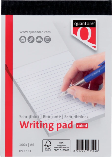 Schrijfblok A6 Quantore gelinieerd; 100 vel