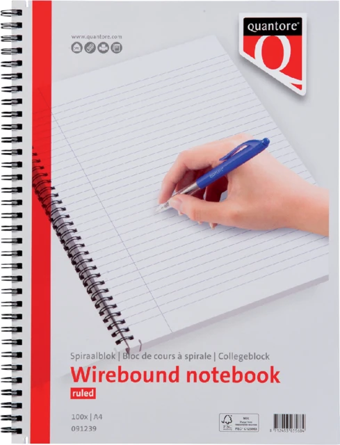 Schrijfblok A4 Quantore zijspiraal gelinieerd;100v