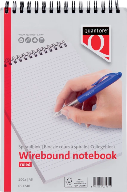 Schrijfblok A5 Quantore lijn kopspiraal;100 vel