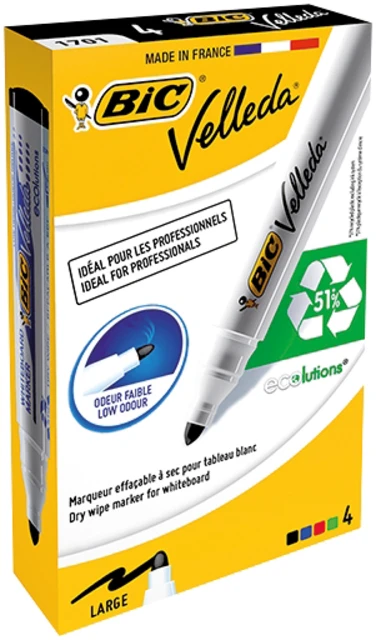 Whiteboardstift Bic 1704 ronde punt, set 4st ass.