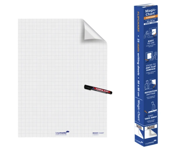Magic-Chart Legamaster Whiteboard 60x80cm wit met ruit; pak 25 vel