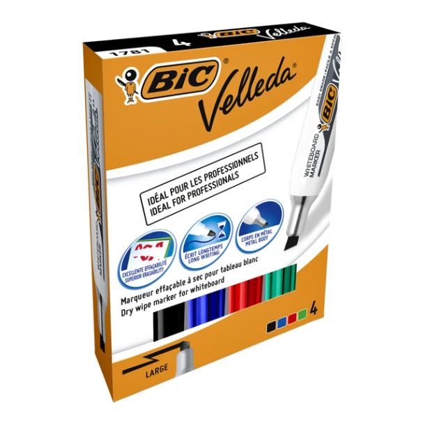 Viltstift Bic Velleda Whiteb Schuin L Ass Set 4st