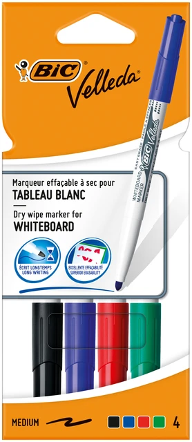 Whiteboardstift Bic Velleda 1741,set 4 kleuren ass