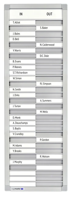 Aan-afwezigheidsbord Legamaster 770x260mm 30 namen
