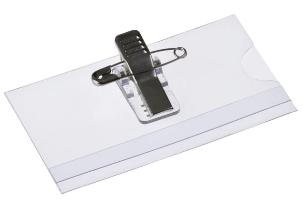 Badge Opus 2, 75x40mm  speld & clip; ds 24st.