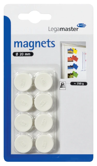 Magneten Lega 20mm wit; BLISTER 8 stuks