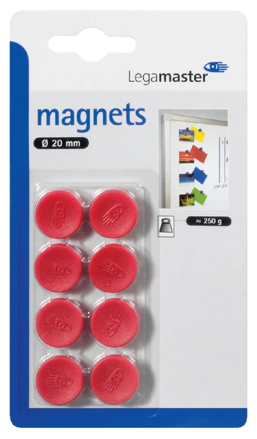 Magneten Lega 20mm rood; BLISTER 8 stuks