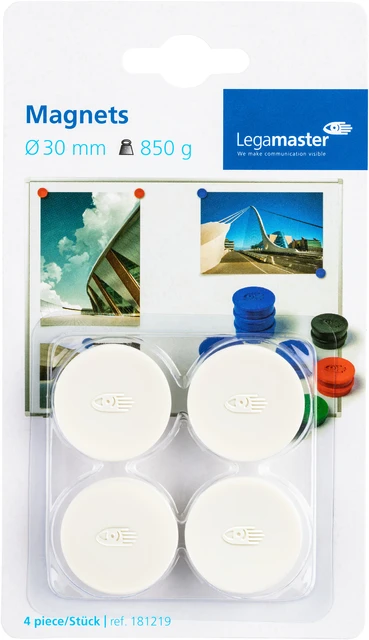 Magneten Lega 30mm rond wit; BLISTER 4 stuks