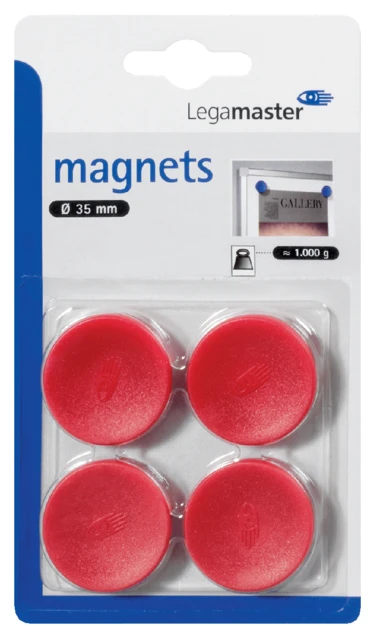 Magneten Lega 35mm rond rood; BLISTER 4 stuks