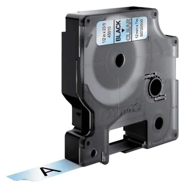 Labelprintertape tbv Dymo 45010 12mm zwart/transp