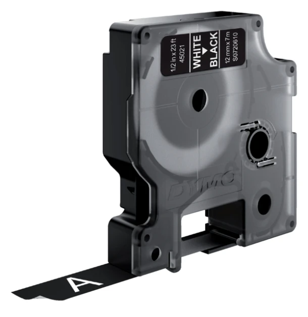 Labelprintertape Dymo 45021 12mm wit/zwart