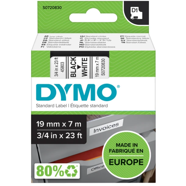 Labelprintertape Dymo 45803 19mm wit/zwart